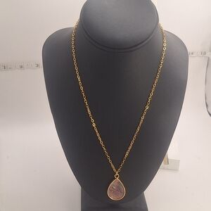 Gold Tone Necklace with Teardrop polymer clay Pendant 18" Mbarnes Productions